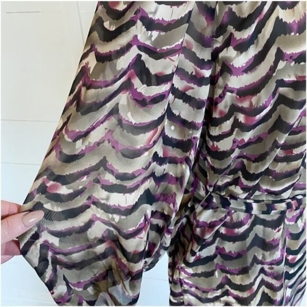 Daniel Rainn Purple Abstract Scallop Wave Sheer Chiffon Tunic Top Belted Medium - Picture 4 of 12